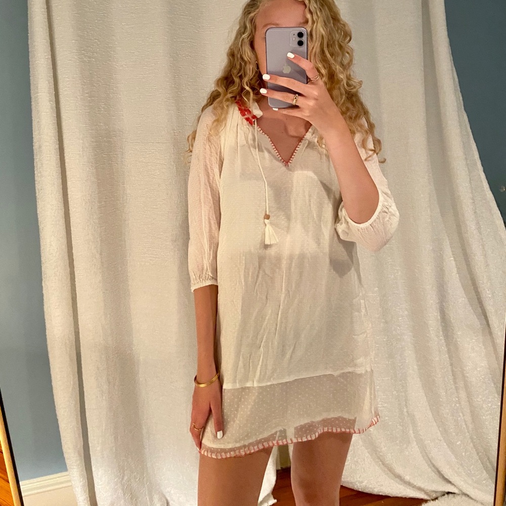 Roxy cream cover-up with tassels and stitching